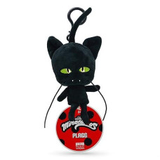 Miraculous Ladybug - Kwami Lifesize Plagg, 5-Inch Cat Plush Clip-On Toys For Kids, Super Soft Collectible Stuffed Toy With Glitter Stitch Eyes And Color Matching Backpack Keychain (Wyncor)