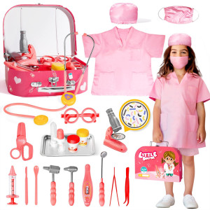 Doctor Kit For Kids With Real Stethoscope & Dress Up Costume - Pretend Play Doctor Set - Gift For Kids Toddlers Ages 3 4 5 6 Year Old For Role Play