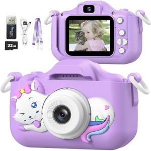 Mgaolo Kids Camera Toys For 3-12 Years Old Boys Girls Children,Portable Child Digital Video Camera With Silicone Cover, Christmas Birthday Gifts For Toddler Age 3 4 5 6 7 8 9 (Cat-Camo-Purple)