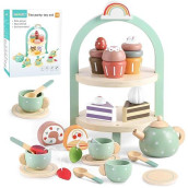 Gagaku Wooden Tea Set For Little Girls Tea Set For Toddler Food Pretend Play Accessories Kids Kitchen Playset Tea Set For Toddlers