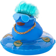 Wonuu?Car Rubber Duck?Decoration, Color Hair Duck Car Dashboard Duck Ornaments Accessories With Mini Swim Ring And Sunglasses Fashion Hair, B_Blue Duck Blue Glasses And Ring