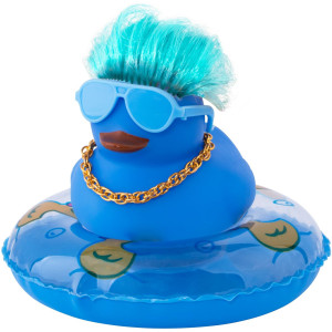 Wonuu?Car Rubber Duck?Decoration, Color Hair Duck Car Dashboard Duck Ornaments Accessories With Mini Swim Ring And Sunglasses Fashion Hair, B_Blue Duck Blue Glasses And Ring