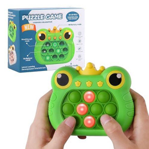 Pop Fidget Toys Handheld Game For Teens, Push Bubble Light Up Puzzle Game Machine & Best Gifts For Kids, Quick Push Games Educational Sensory Toys, Stress Relief Party Favors Toy Age 3 -12 (Frog Pop)