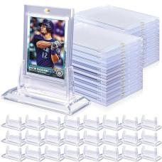 24Pcs Magnetic Card Holders For Trading Card, Baseball Card Protectors With 24 Stands, 35Pt Acrylic Hard Card Sleeves Case For Sports Cards, Mtg Cards, Yugioh Cards, Standard Cards Storage And Display