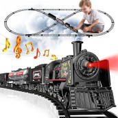 Hot Bee Train Set For Boys, Metal Alloy Electric Trains W/Steam Locomotive, Cargo Cars & Tracks, Train Toys W/Smoke, Sounds & Lights, Christmas Toys Gifts For 3 4 5 6 7 8+ Years Old Kids