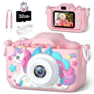 Anesky Kids Camera, Toy Camera For Kids Aged 3 4 5 6 7 8 9 10 11 12, 1080P Hd Toddler Digital Video Camera, Children'S Camera For Boys And Girls, Perfect Christmas & Birthday Gifts, 32Gb Card - Pink