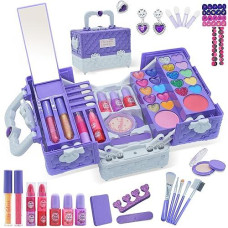 Kids Makeup Kit For Girl - Safe And Washable Makeup For Kids, Real Girls Makeup Kit, Toddler Makeup Kit With Cosmetic Case, Girls Toys Age 4-12, Princess Toys Birthday Gifts For Girls(Dark Purple)