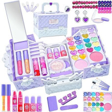 Kids Makeup Kit For Girl - Safe And Washable Makeup For Kids, Real Girls Makeup Kit, Toddler Makeup Kit With Cosmetic Case, Girls Toys Age 4-12, Princess Toys Birthday Gifts For Girls(Light Purple)