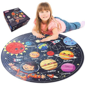 Talgic Solar System Large 70 Piece Round Jigsaw Puzzles Toys For Kids 3-10 Popular Gifts With Planets & Space Kids Solar System Toys