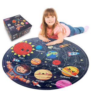 Talgic Puzzles For Kids Ages 4-6, Kids Puzzles With Solar System Planets, 70 Piece Round Large Floor Puzzles For Kids Ages 3 4 5 6 7 8, Educational Toy Gift Jigsaw Puzzles For 5 Year Old Boys Girls