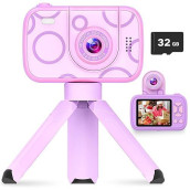 Hofit Kids Camera Toys Age 3-12, Christmas Birthday Gifts For Girls, Digital Camera With Flip-Up Lens, 1080P Hd, 32Gb Sd Card, Flash Lamp, Gift Ideas For 3 4 5 6 7 8 9 10 11 12 Year Old Kid