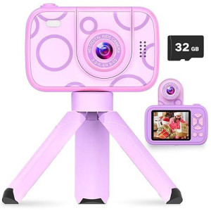 Hofit Kids Camera, Gifts For Girls, Kids Video Camera With Flip-Up Lens, Girls Toys, 1080P Hd Digital Camera, 32Gb Sd Card, Christmas Birthday Gift Ideas For 3 4 5 6 7 8 9 10 11 12 Year Old Kid