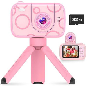 Hofit Kids Camera, Gifts For Girls, Kids Video Camera With Flip-Up Lens, Girls Toys, 1080P Hd Digital Camera, 32Gb Sd Card, Christmas Birthday Gift Ideas For 3 4 5 6 7 8 9 10 11 12 Year Old Kid