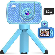 Hofit Kids Camera Toys Age 3-12, Christmas Birthday Gifts For Boys, Digital Camera With Flip-Up Lens, 1080P Hd, 32Gb Sd Card, Flash Lamp, Gift Ideas For 3 4 5 6 7 8 9 10 11 12 Year Old Kid