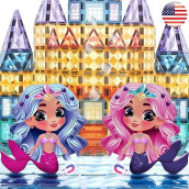 Little Pi Mermaid Princess Magnetic Building Blocks Castle - Magnet Tiles Doll House - Educational Stem Playset Toddler Toys - Birthday Gift For Kids Age 3 4 5 6 7 8 Year Old Girls & Boys