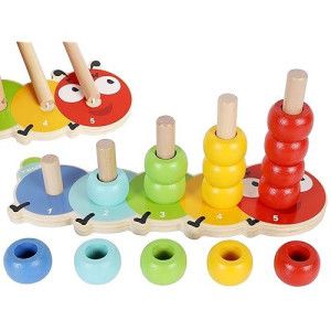 Towo Wooden Caterpillar Threading Toys For 3+ Years Old- Montessori Fine Motor Skill Travel Game-Clothes And Button Game Preschool Educational Learning-Shoelace Teaching Colour Counting Sorting Game