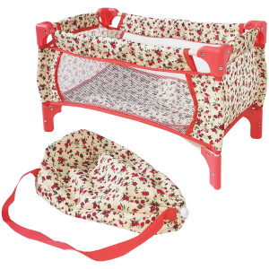 Baby Doll Crib Set For Little Girls, Play Crib Baby Doll Bed, Baby Doll Pack And Play Baby Doll Beds For 18 Inch Dolls, Toy Baby Crib For Dolls, Toy Crib For Baby Doll, (Floral)