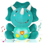 Aitbay Plush Elephant Music Baby Toys 0 3 6 9 12 Months, Cute Stuffed Aminal Light Up Baby Toys Newborn Baby Musical Toys For Infant Babies Boys & Girls Toddlers 0 To 36 Months (Green Triceratops)