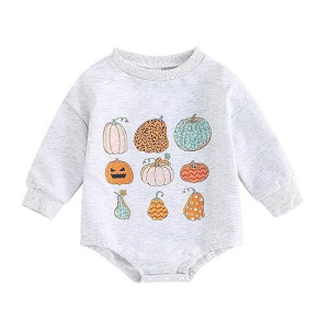 Fybitbo Halloween Baby Clothes Girl Boy Pumpkin Sweatshirt Romper Long Sleeve Shirt Onesie My First Halloween Outfit (6-12 Months,Cartoon Pumpkin)