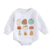Fybitbo Halloween Baby Clothes Girl Boy Pumpkin Sweatshirt Romper Long Sleeve Shirt Onesie My First Halloween Outfit (0-3 Months,Cartoon Pumpkin)