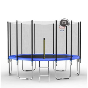 Evedy 14 Ft Trampoline For Kids And Adults With Basketball Hoop, Rubber Ball And Safety Enclosure Net, 14Ft Trampoline For Indoor Outdoor Birthday Gifts For Kids