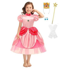 Cqdy Princess Peach Dress For Girls Pink Peaches Costume Halloween Party Fancy Queen Outfit With Accessories
