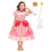 Cqdy Princess Peach Dress For Girls Pink Peaches Costume Halloween Party Fancy Queen Outfit With Accessories