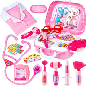 Kids Doctor Kit For Girls, Pink Doctors Kit For Kids 22 Pieces Doctor Play Gift For Kids Medical Toys Set With Roleplay Doctor Costume Toddlers Ages 3 4 5 6 Year Old