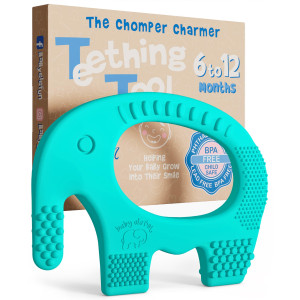 Teething Toy Babies 6-12 Months - Baby Elefun 5X Pain Relief Toddler Teether - No More Ouch For Mom Anti Bite Trainer Nurtures Grasping, Hand Eye Coordination, Stocking Stuffer 1 Year Old Boy Or Girl