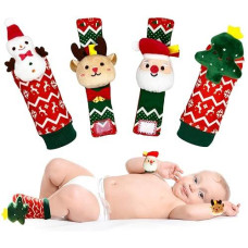 Qingqiu Baby Christmas Rattle Socks & Wrist Rattles Christmas Toys For Infant Toddlers Christmas Stocking Stuffers Gifts