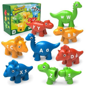 Learning Toys For 2 3 4 5 Year Old, 26Pcs Dinosaur Alphabet Learning Toys With Uppercase And Lowercase,Preschool Activities Montessori Fine Motor Toys For Toddlers Kids Age 18M+ Boys Girls Gift