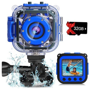 Prograce Kids Waterproof Camera Toys - Underwater Video Camera For Kids 1080P Hd Camcorder Toy Gift Boys 3 4 5 6 7 8 9 10 11 12 Year Old Vlogging Youtube Children Digital Camera Build-In Games
