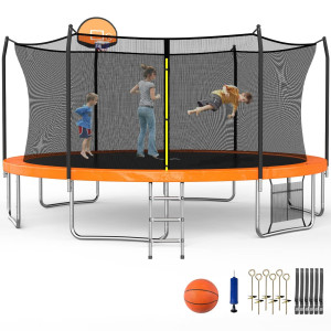 Skok Trampoline 15Ft Trampolines With Enclosure Net, 400Lbs Outdoor Trampolines For Kids With Basketball Hoop -Astm Approved Trampoline For Children And Adults With Jump Mat, Spring Cover & Ladder