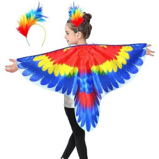 Irolehome Bird-Costume-Parrot-Wings For Kids With Bird Headbands, Boys Girls Eagle Dress-Up Cape Halloween Party Favors Gifts