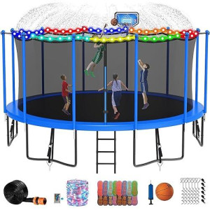 Deeproar Tranpoline For Kids And Adults, 8Ft Tranpoline With Basketball Hoop, Safety Enclosure Net, Heavy Duty Tranpoline With Light, Sprinkler, Socks, Ladder, Astm Approved