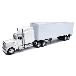 Peterbilt 379 Truck with Dry Goods Trailer White Long Haul Trucker Series 1/32 Diecast Model by New Ray