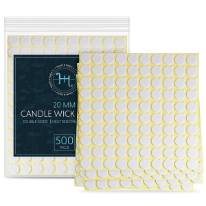 Hearth & Harbor Candle Wick Stickers, 500 Pieces Double-Sided Heat Resistant Adhesive Wick Stickers for Candle Making, Glue Stickers for Candle Making, Candle Making Supplies, 20mm Round Stickers