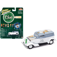 1933 Ford Delivery Van White With Gray Top (Mrs. White) With Poker Chip Collector'S Token Vintage Clue Pop Culture 2022 Release 4 1/64 Diecast Model Car By Johnny Lightning