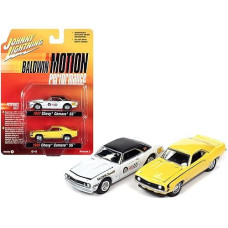 1969 Chevrolet Camaro Ss Yellow And 1967 Chevrolet Camaro Ss White Baldwin Motion Performance Set Of 2 Pieces 1/64 Diecast Model Cars By Johnny Lightning