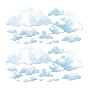Beistle Realistic Fluffy Cloud Plastic Wall Decor, 24 Ct, White/Blue