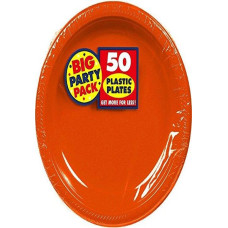Amscan Orange, Big Party Pack, Round Plastic Plates 10.25", 50 Per Pack