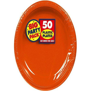 Amscan Orange, Big Party Pack, Round Plastic Plates 10.25", 50 Per Pack