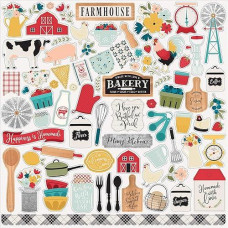 Echo Park Paper Company Farmhouse Kitchen Element Sticker, 12-X-12-Inch, Red, Yellow, Teal, Woodgrain, Balck
