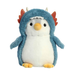 Aurora Playful Pompom Penguin Dragon Stuffed Animal - Vibrant Companions - Endless Fun - Blue 7 Inches