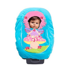 MaterialJill Car Seat Cuties in Fairy color, a stretchy universal fit infant car seat carrier cover designed for baby boys and girls. This soft and warm baby blanket style car seat cover doubles as an infant costume, perfect for keeping your little one