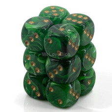 Chessex Manufacturing 27635 16 Mm Vortex Green With Gold Numbers D6 Dice Set Of 12