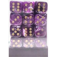 Chessex Manufacturing 27837 12 Mm Vortex Purple With Gold Numbers D6 Dice Set Of 36