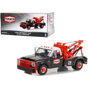 1970 Chevrolet C-30 Dually Wrecker Tow Truck Texaco 24 Hour Road Service Black With White Top 1/18 Diecast Model Car By Greenlight