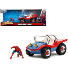 Dune Buggy Red And Blue With Graphics And Spider-Man Diecast Figure Marvel Spider-Man 1/24 Diecast Model Car By Jada