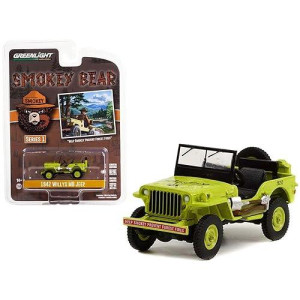 1942 Willys Mb Jeep Bright Green Help Smokey Prevent Forest Fires Smokey Bear Series 1 1/64 Diecast Model Car By Greenlight